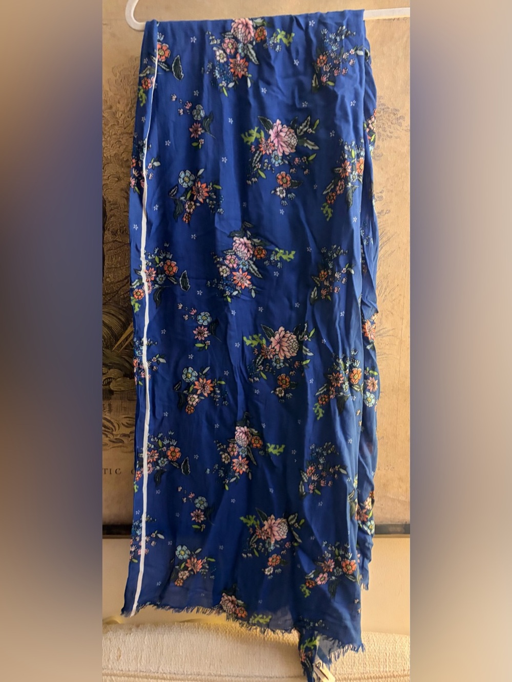 * New Loft Blue Floral Large Wrap or Scarf Made in India *